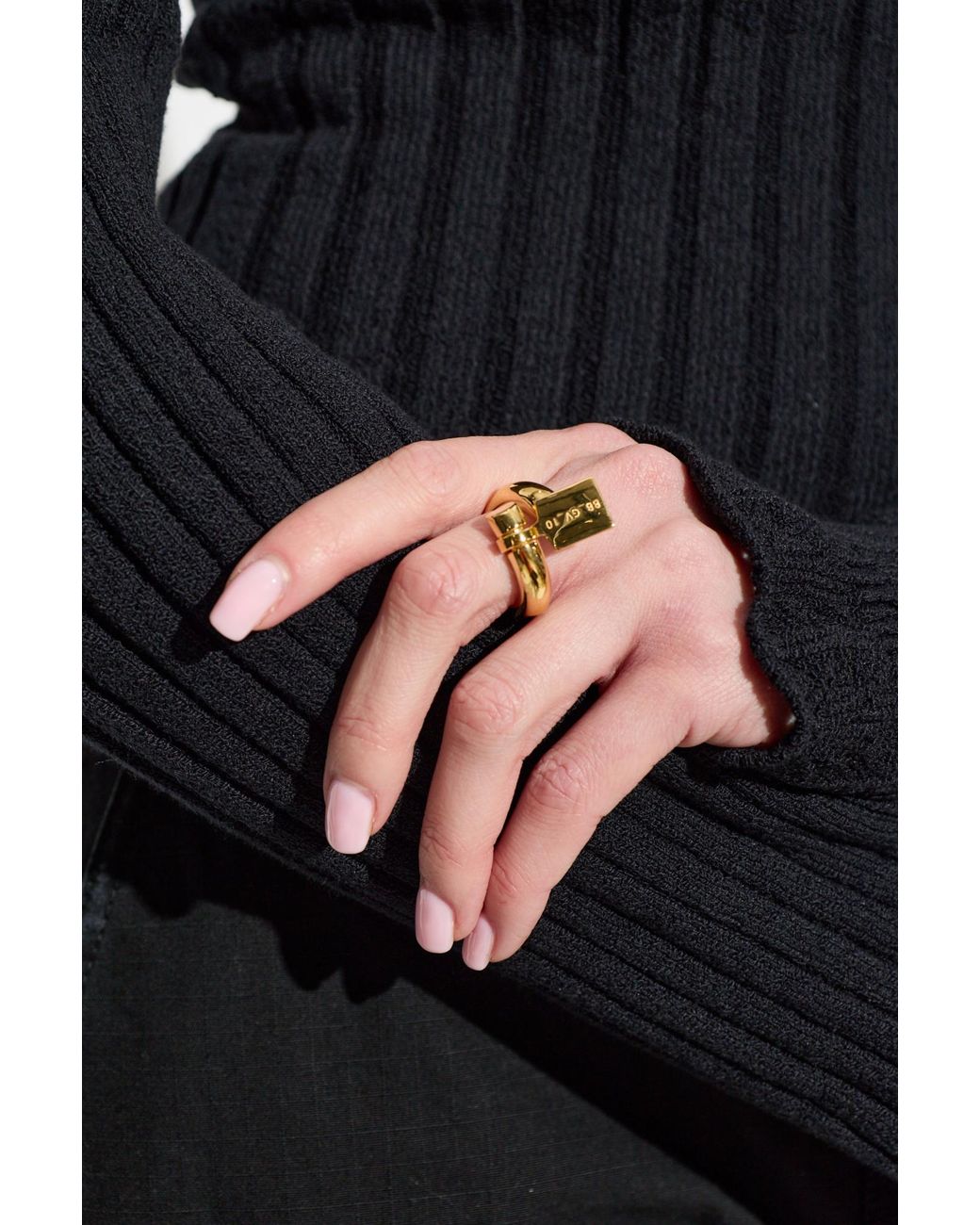 Balenciaga Black Ring With Engraved Logo