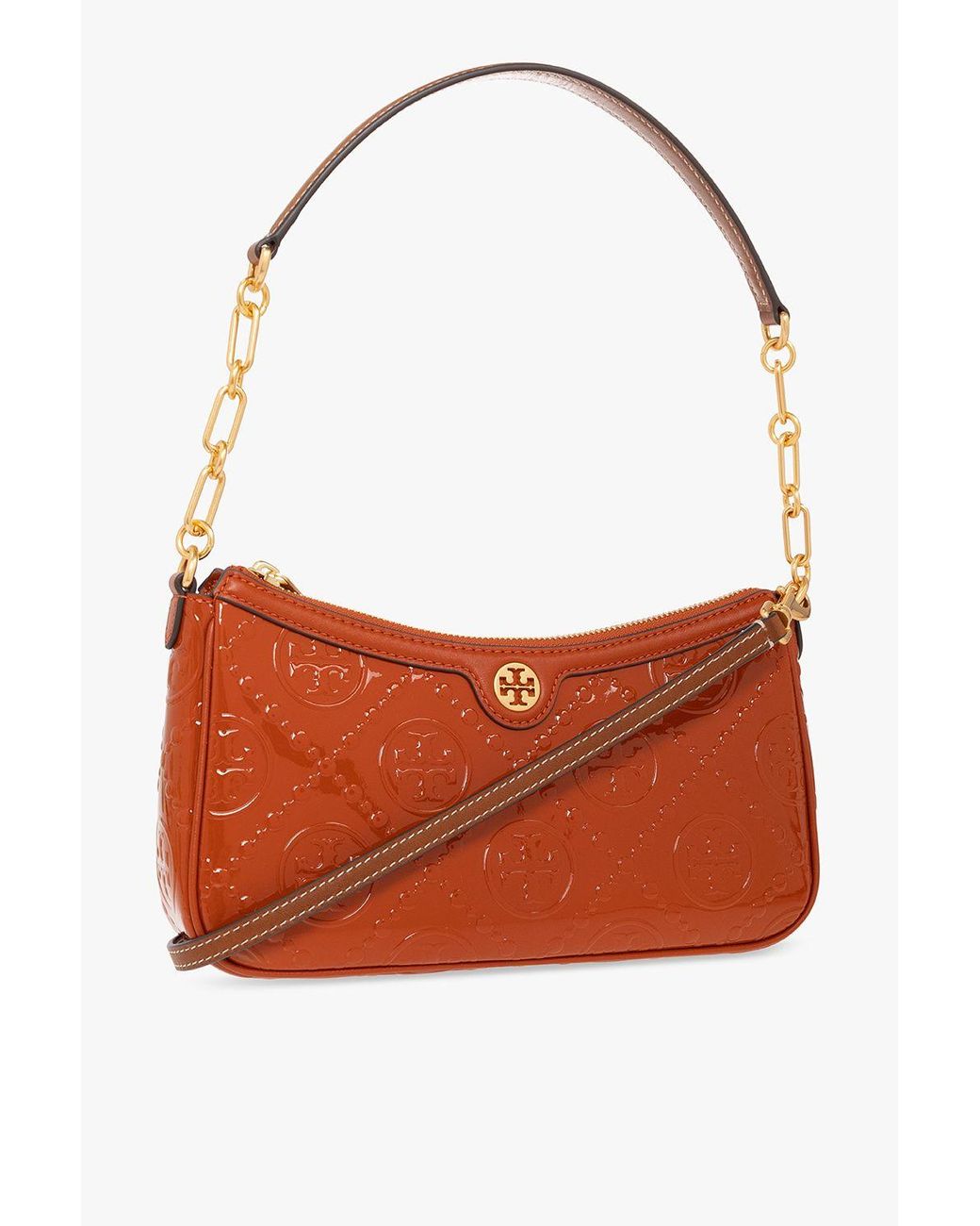 TORY BURCH Brown & Orange Leather Satchel Crossbody Bag