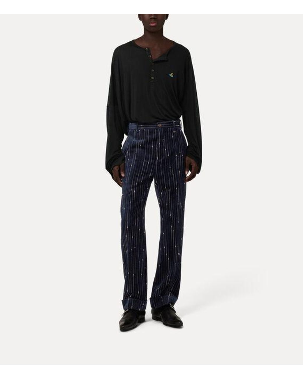 Vivienne Westwood Black Long Sleeve Squiggle Henley Wool Jersey for men