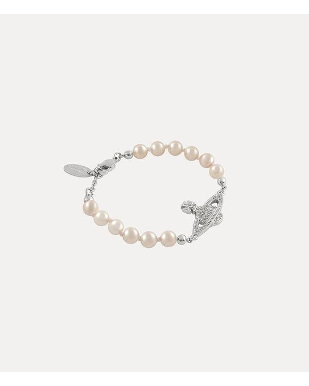 Vivienne Westwood White Mini Bas Relief Pearl Bracelet Swarovski Pearls