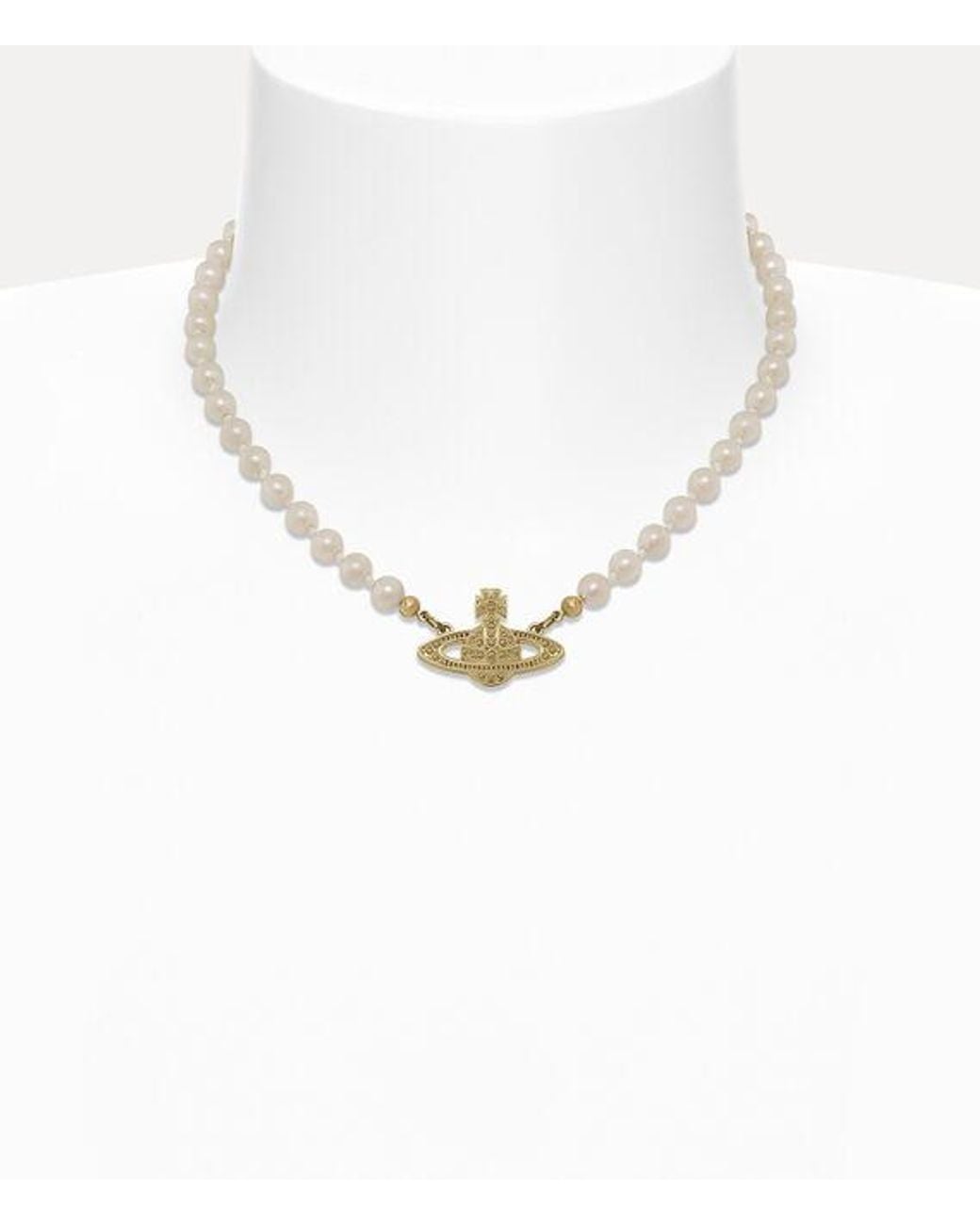 Vivienne Westwood White Mini Bas Relief Pearl Choker Glass Pearls Cubic Zirconia