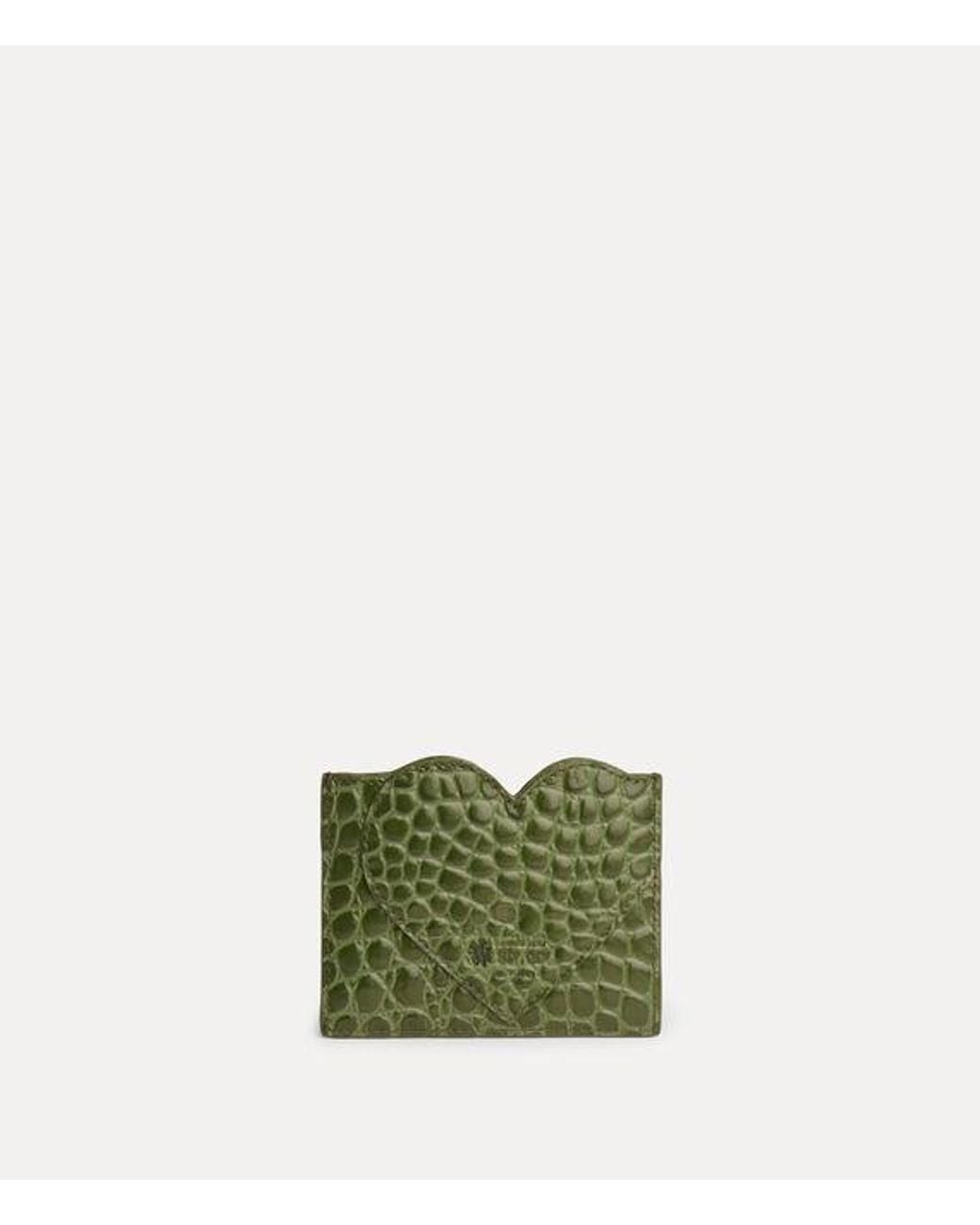 Vivienne Westwood Green Heart Card Holder Emboss Croc Leather
