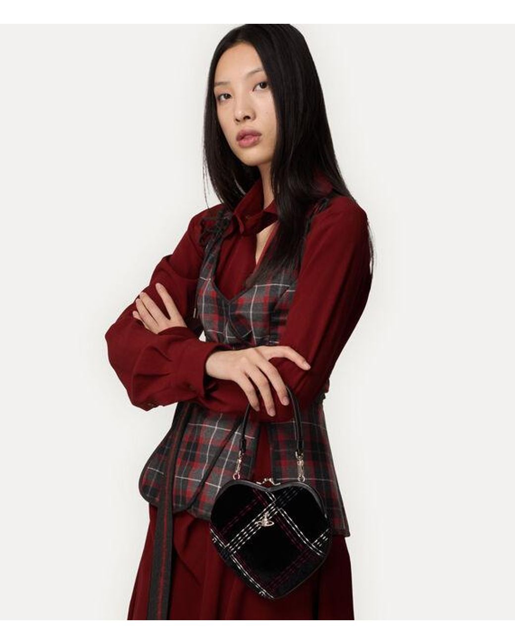 Vivienne Westwood Black Belle Heart Frame Purse Velvet Check