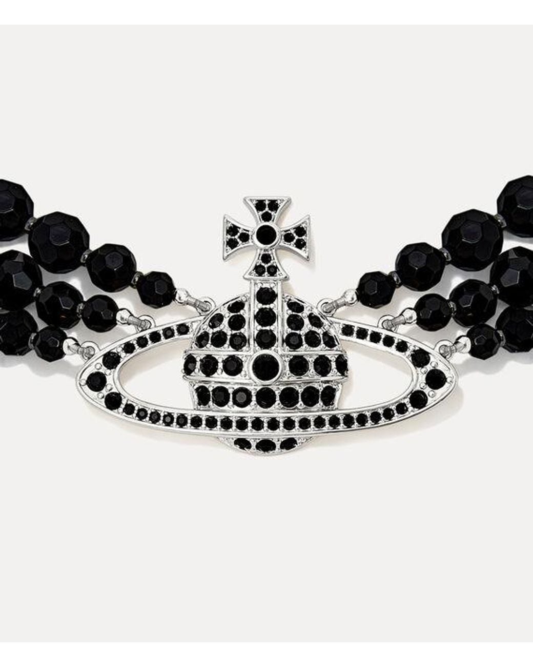 Vivienne Westwood Black Messaline Three Row Choker Agate Gemstone