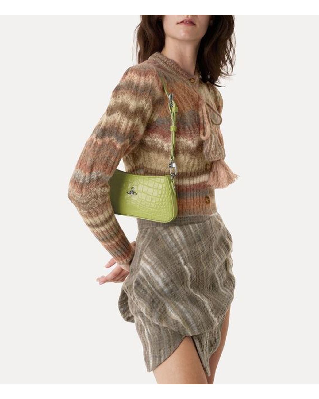 Vivienne Westwood Green Tasha Shoulder Phone Bag Emboss Croc Leather
