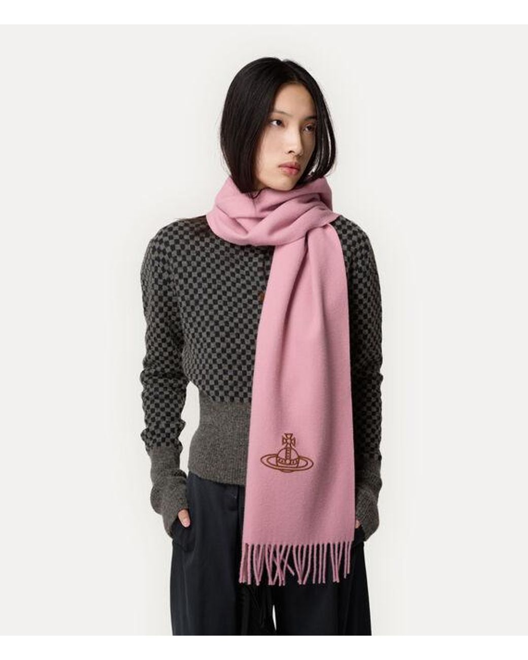 Vivienne Westwood Pink Embroidered Orb Long Scarf Embroidered Orb Long