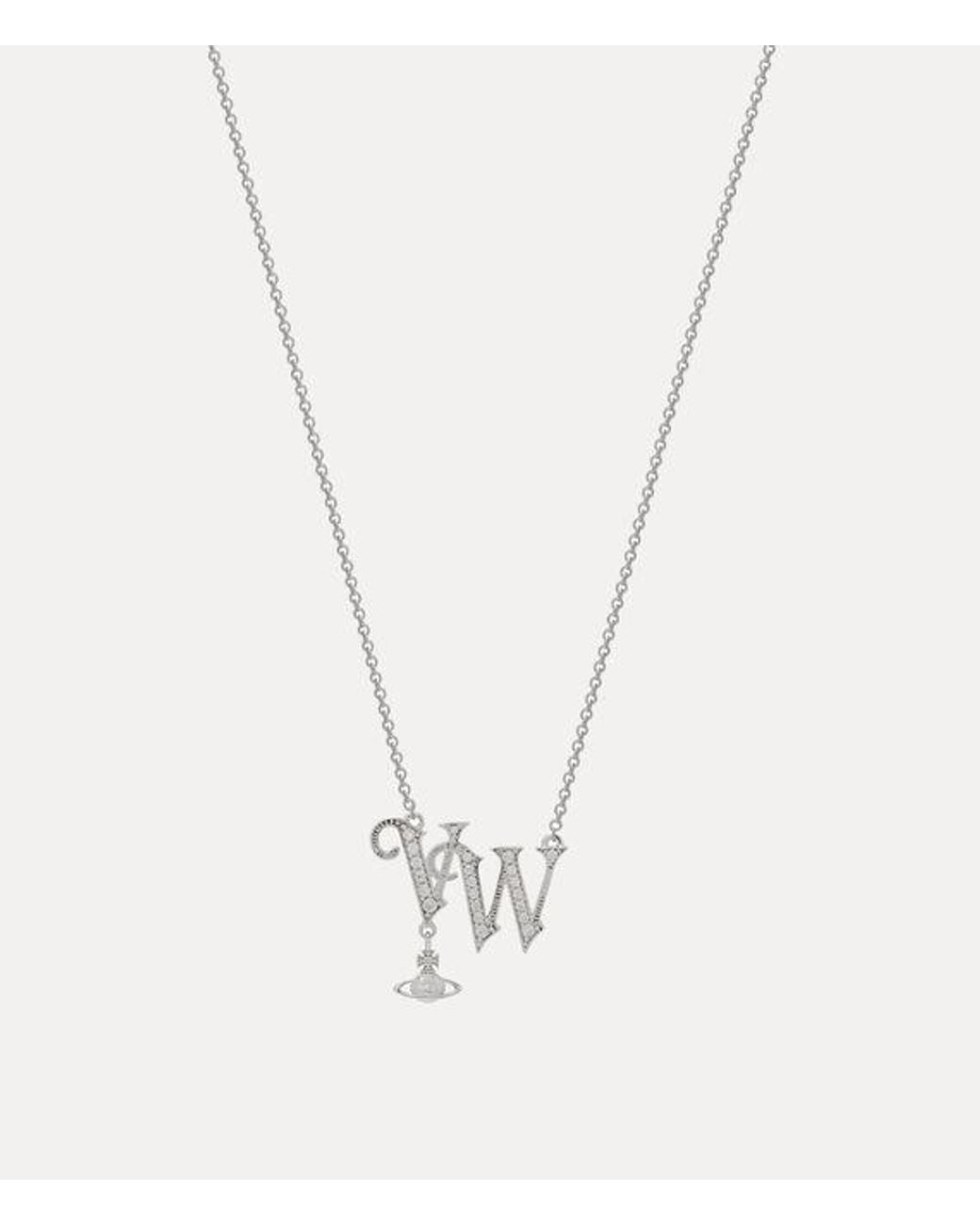 Vivienne Westwood White Vw Pendant Necklace Cubic Zirconia