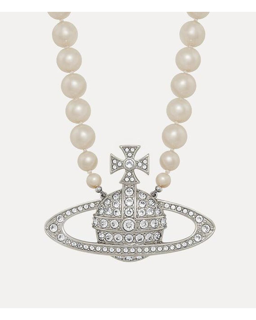 Vivienne Westwood White Bas Relief Pearl Necklace Swarovski Pearls Cubic Zirconia for men