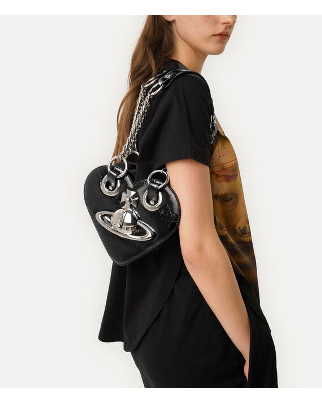 Vivienne Westwood White Juliet Heart Chain Bag Naplak Leather