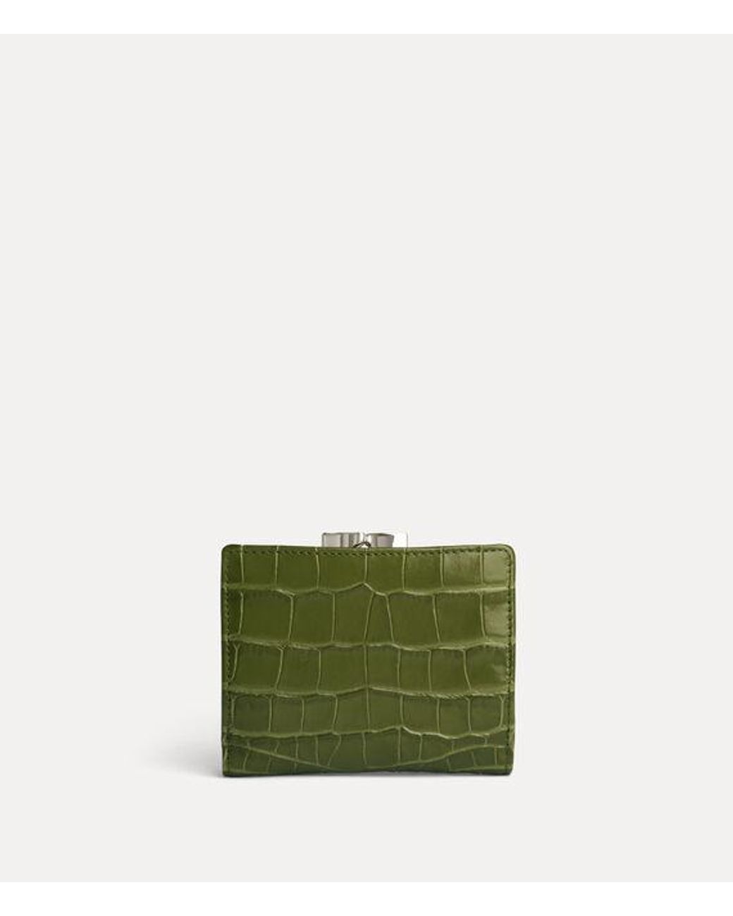 Vivienne Westwood Green Small Frame Wallet Emboss Croc Leather
