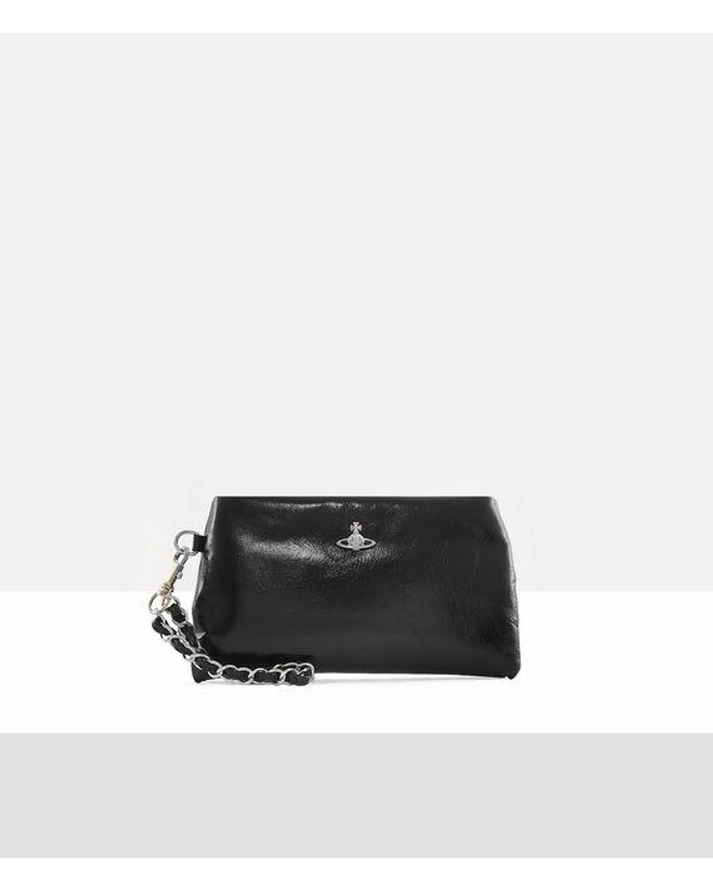 Vivienne Westwood Sadie Wristlet Pouch Shiny Leather in Black
