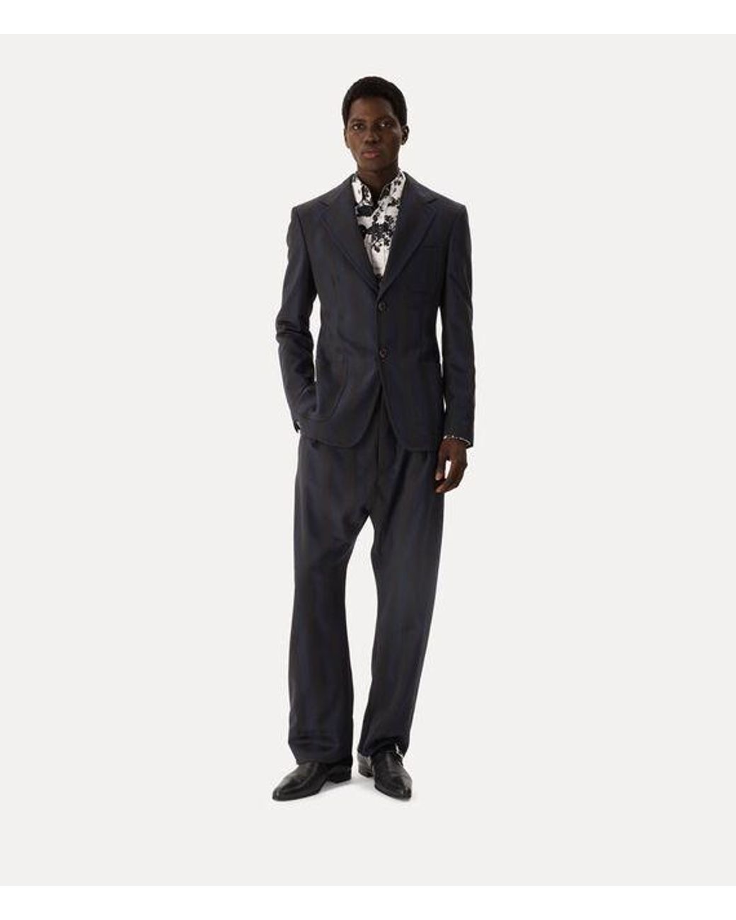 Vivienne Westwood Blue Two Button Patch Pocket Jacket Satin Stripe Wool for men