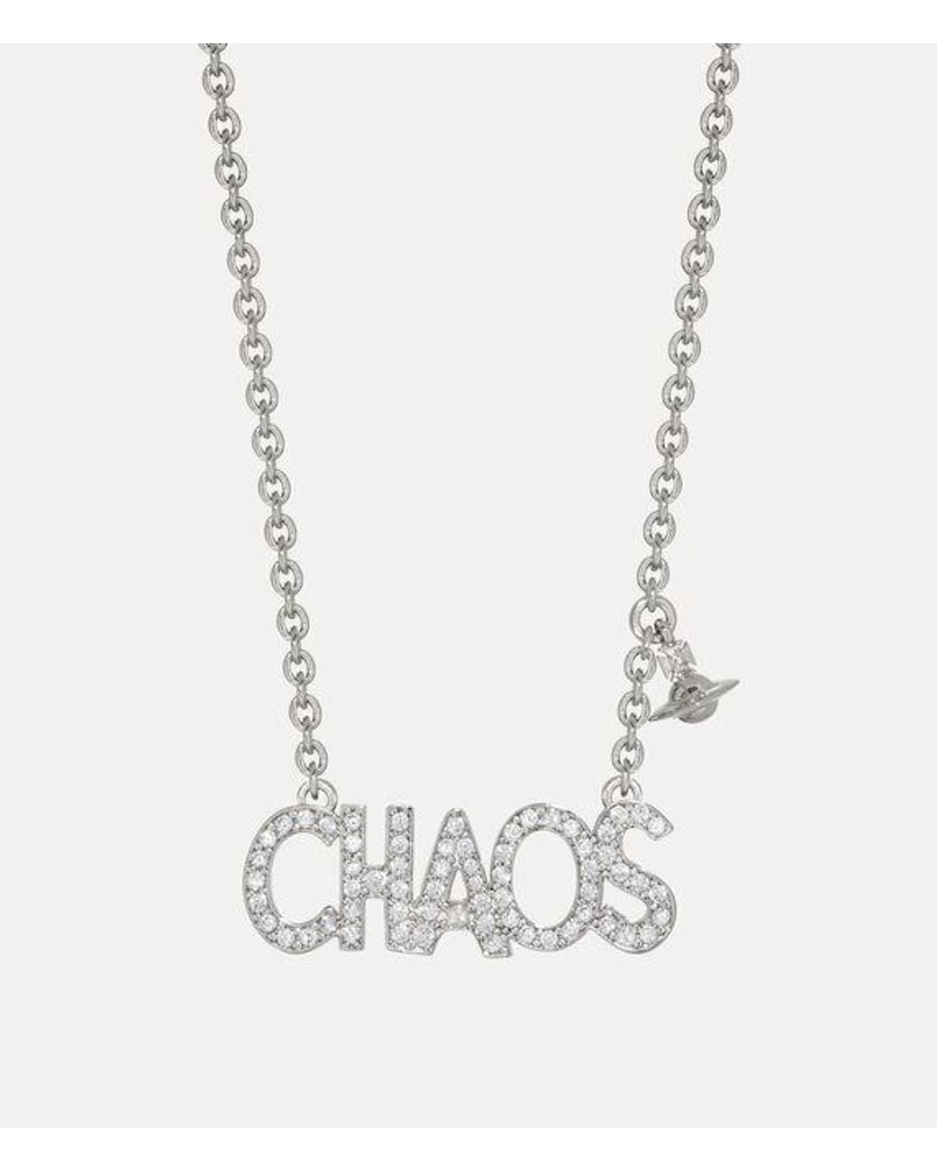 Vivienne Westwood White Chaos Pendant Necklace Cubic Zirconia