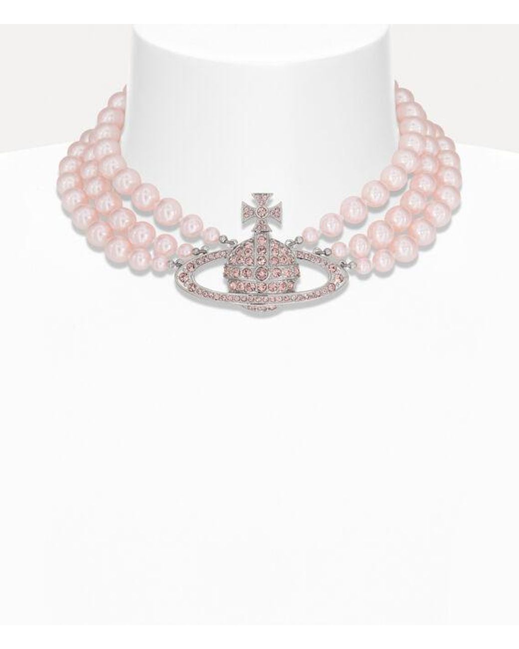 Vivienne Westwood White Three Row Pearl Bas Relief Choker