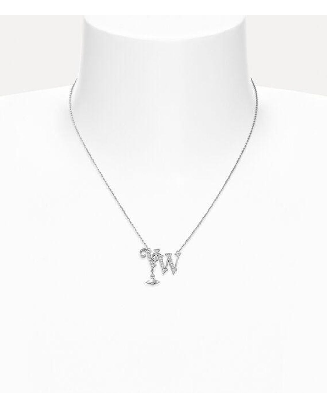 Vivienne Westwood White Vw Pendant Necklace Cubic Zirconia