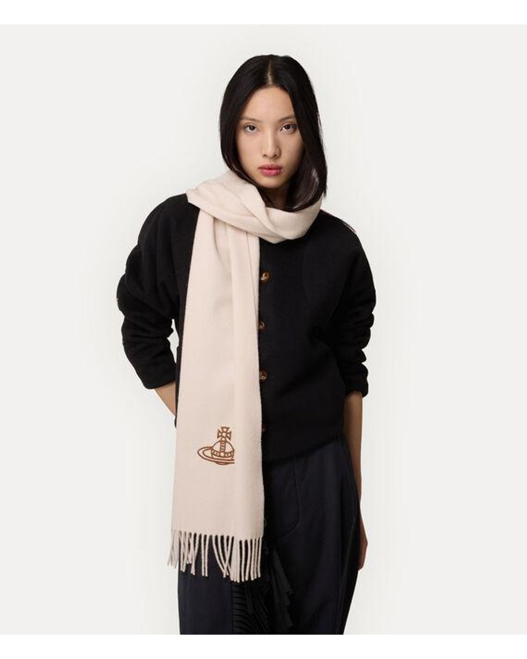 Vivienne Westwood White Embroidered Orb Long Scarf Embroidered Orb Long