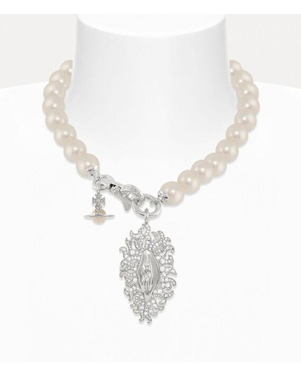 Vivienne Westwood Calista Pearl Necklace Cubic Zirconia Glass