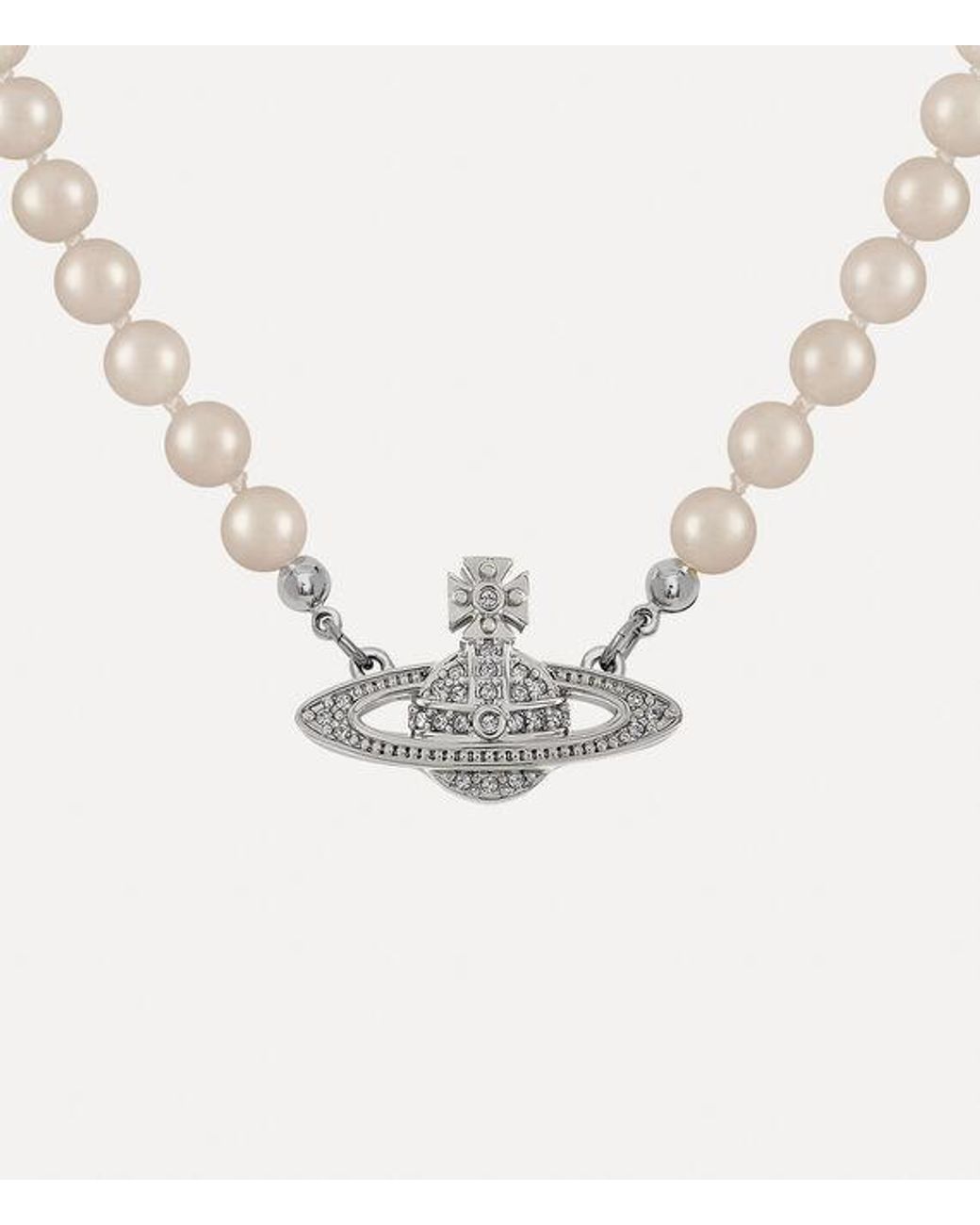 Vivienne Westwood White Mini Bas Relief Pearl Necklace Swarovski Pearls Cubic Zirconia for men