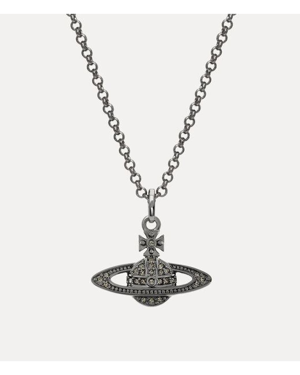 Vivienne Westwood White Mini Bas Relief Orb Pendant Necklace Topaz Crystals for men