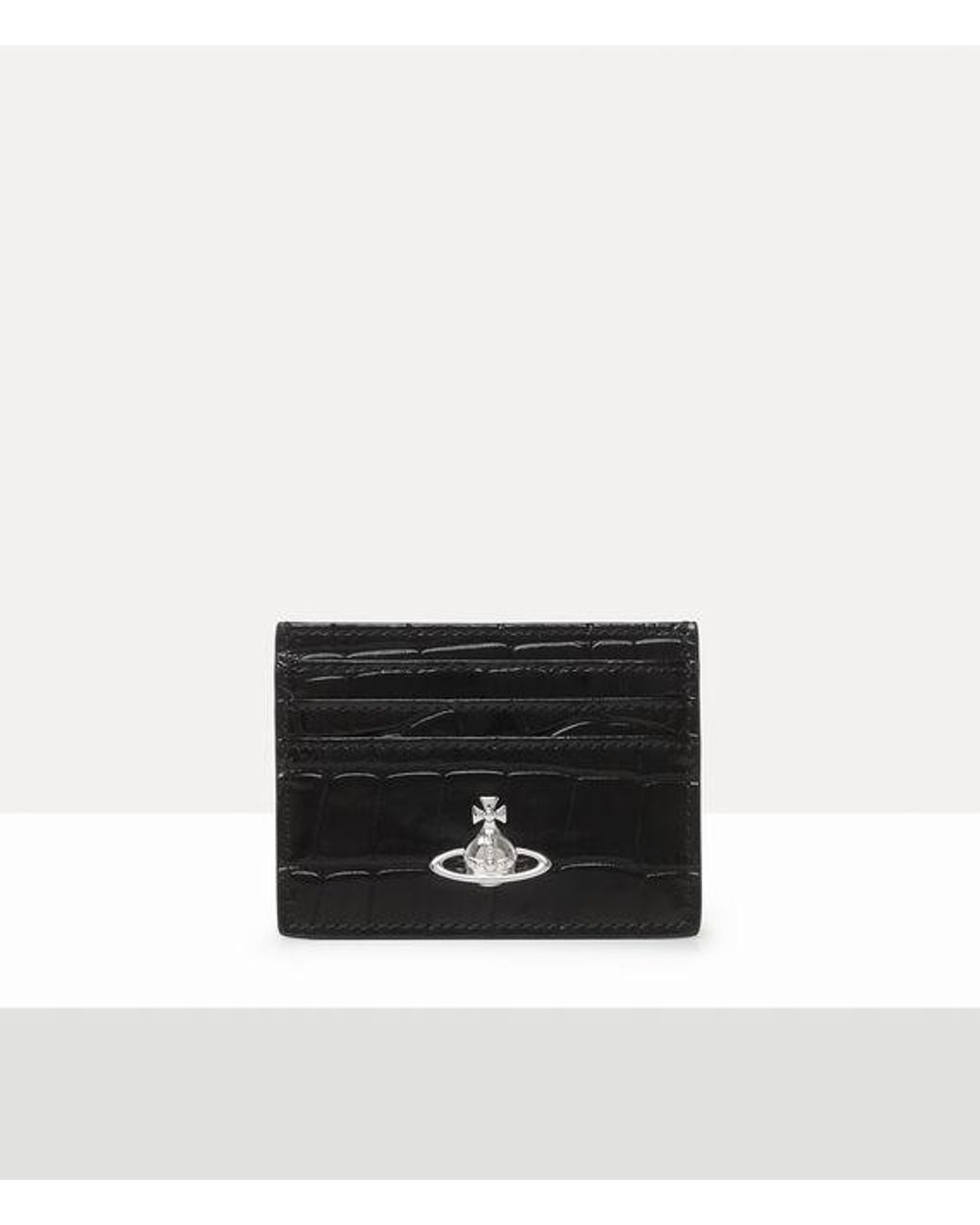 Vivienne Westwood White Flat Card Holder Emboss Croc Leather