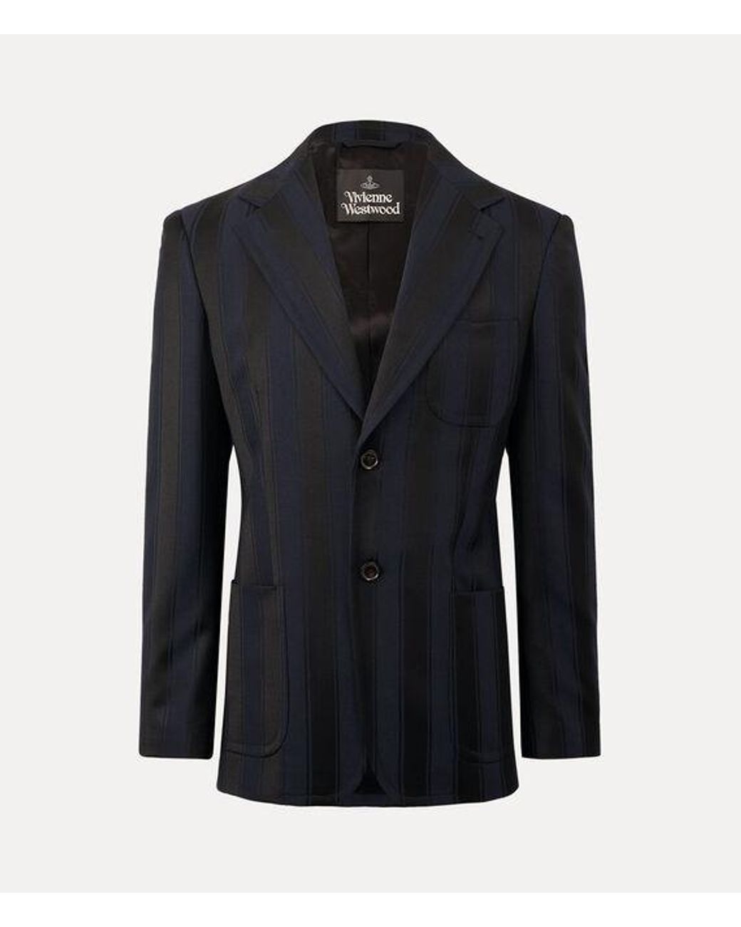 Vivienne Westwood Blue Two Button Patch Pocket Jacket Satin Stripe Wool for men