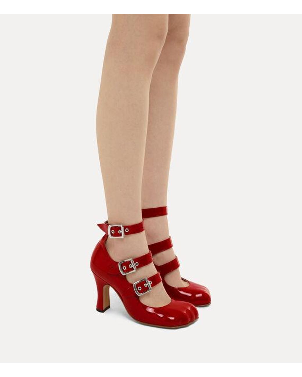 Vivienne Westwood Red Animal Toe Three-Strap Shoe Patent Leather