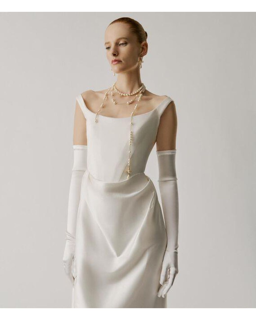 Vivienne Westwood White Classic Satin Opera Gloves 43Cm