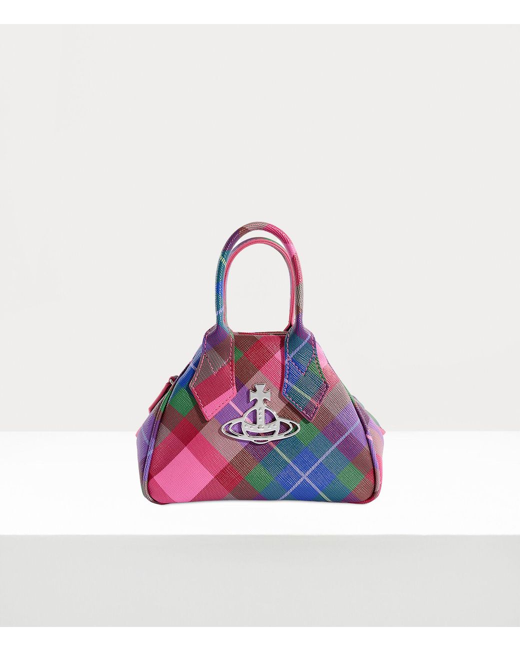 【Vivienne Westwood】Mini Yasmin Tote Bag Candy Tartan Yasmine Mini tartan tote bag in multicoloured - Vivienne