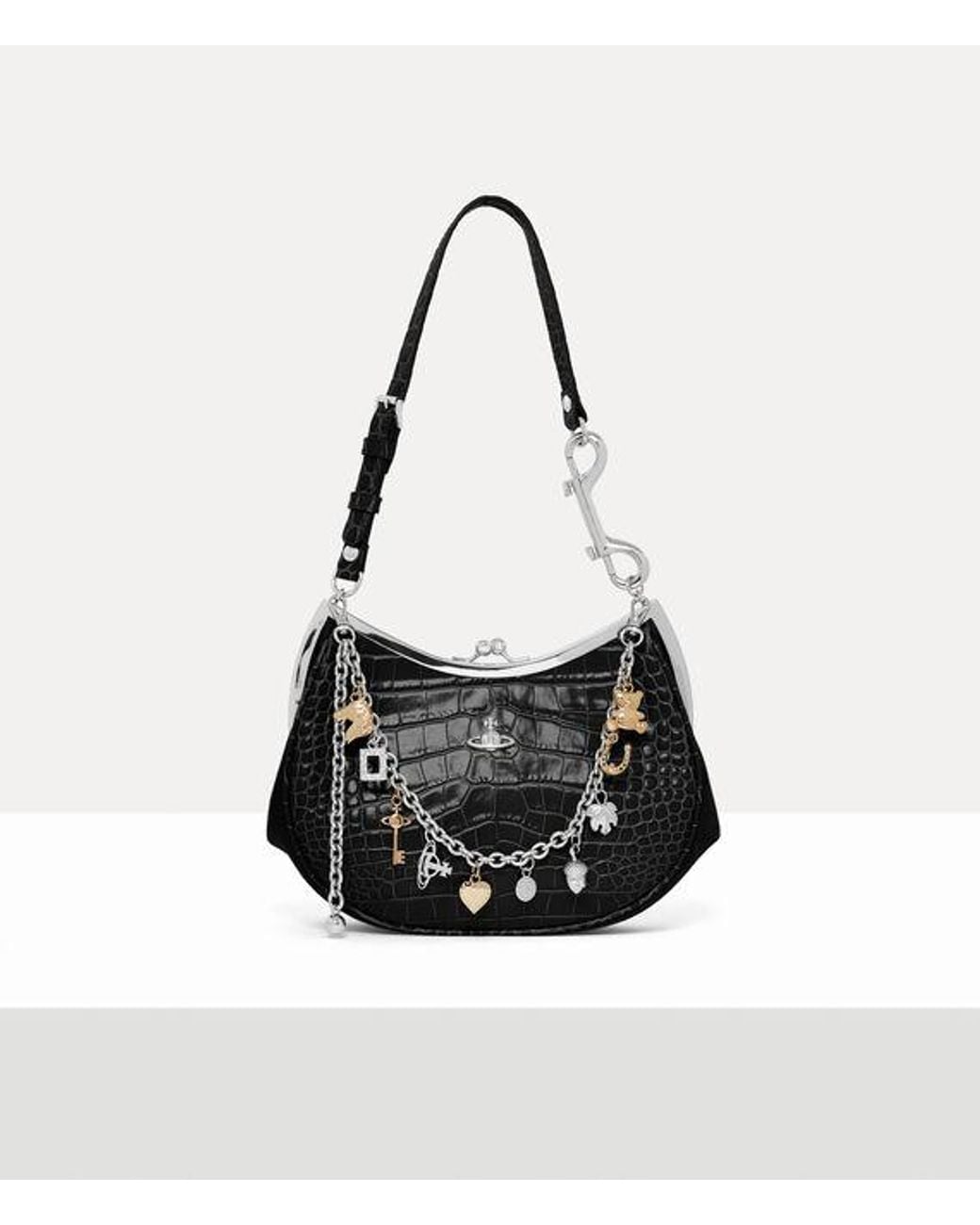 Vivienne Westwood White Charm Frame Purse Emboss Croc Leather