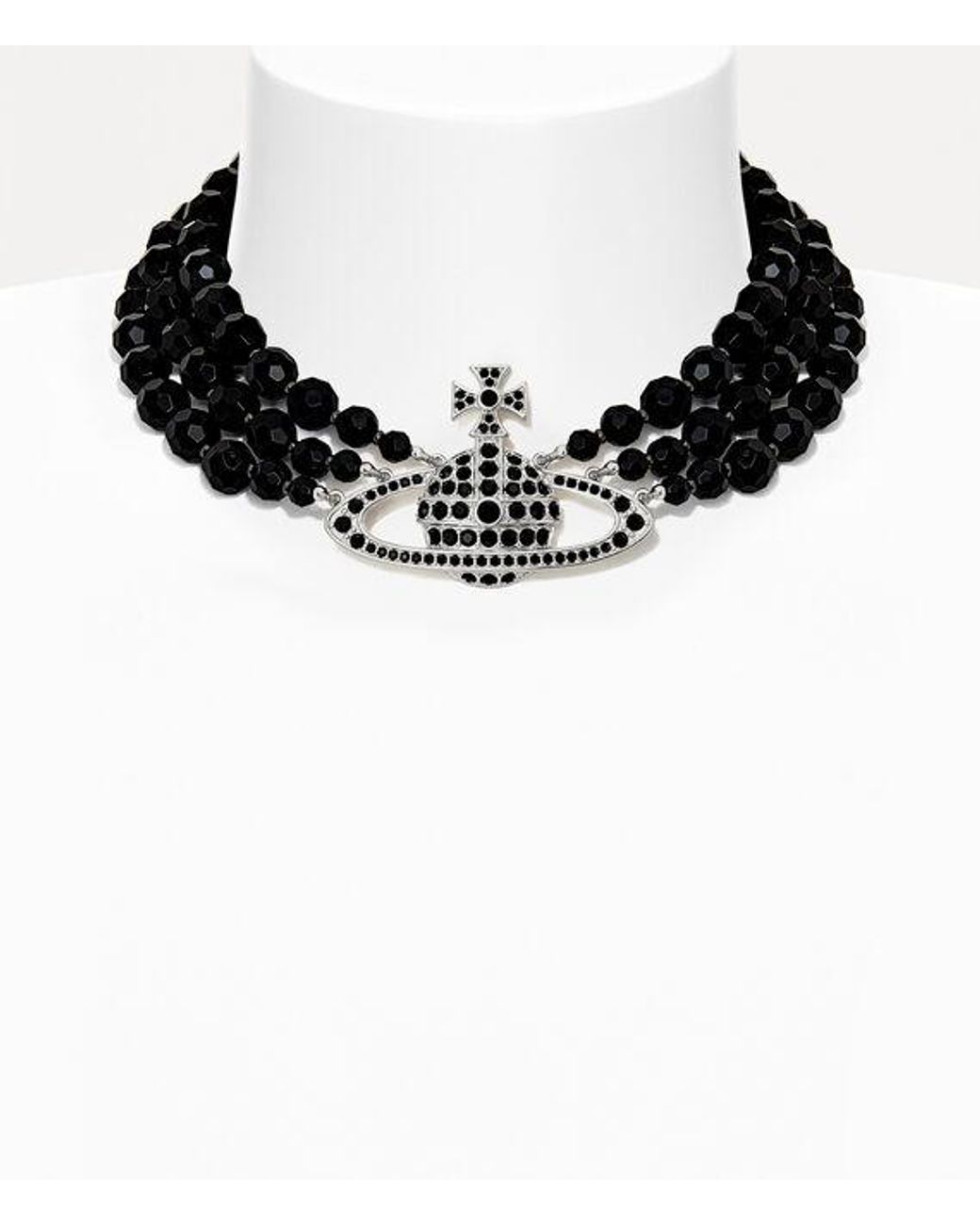 Vivienne Westwood Black Messaline Three Row Choker Agate Gemstone