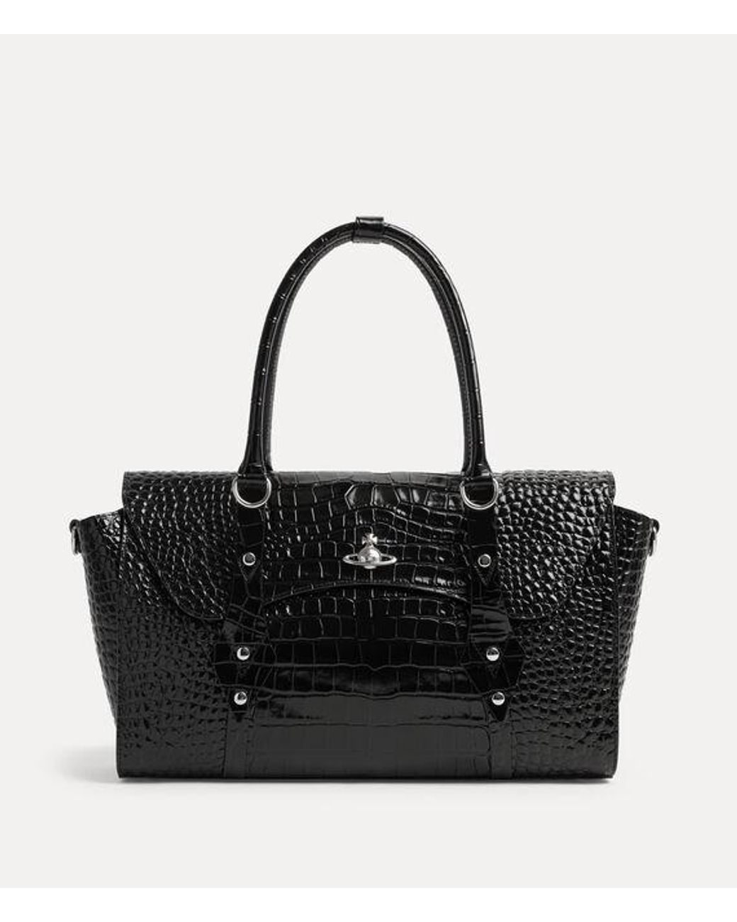 Vivienne Westwood Black Bettina Medium Handbag Emboss Croc Leather