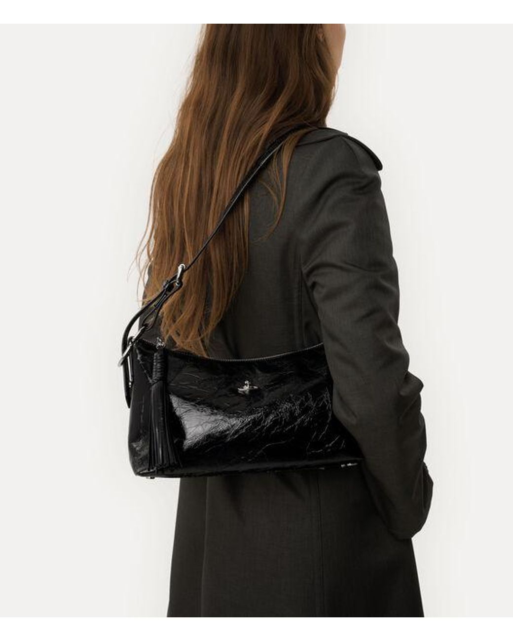 Vivienne Westwood Black Emma Shoulder Bag Naplak Leather