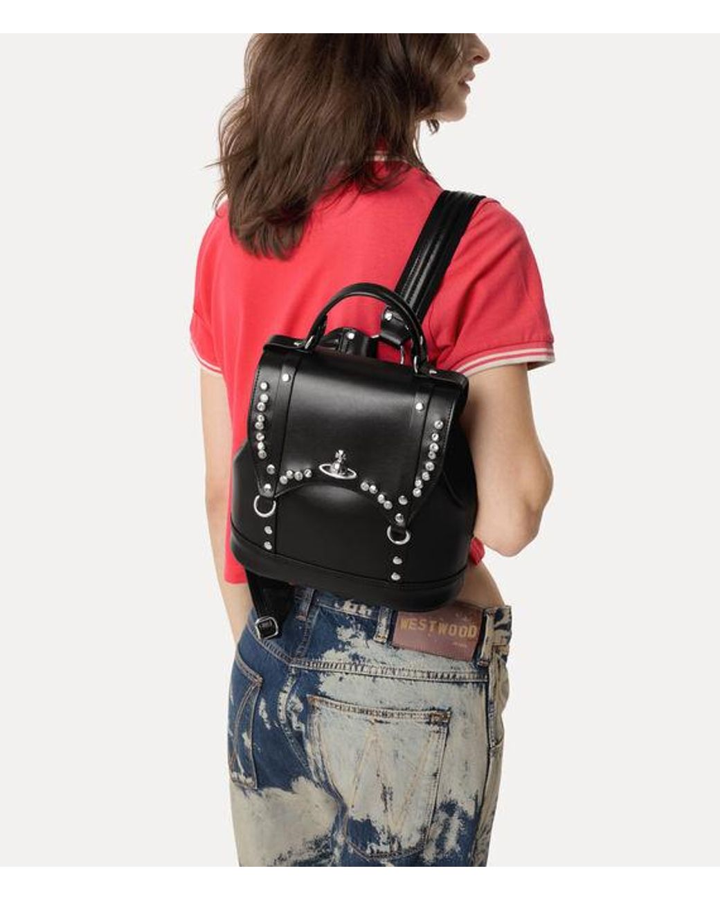 Vivienne Westwood Black Max Small Backpack Smooth Leather + Studs 1