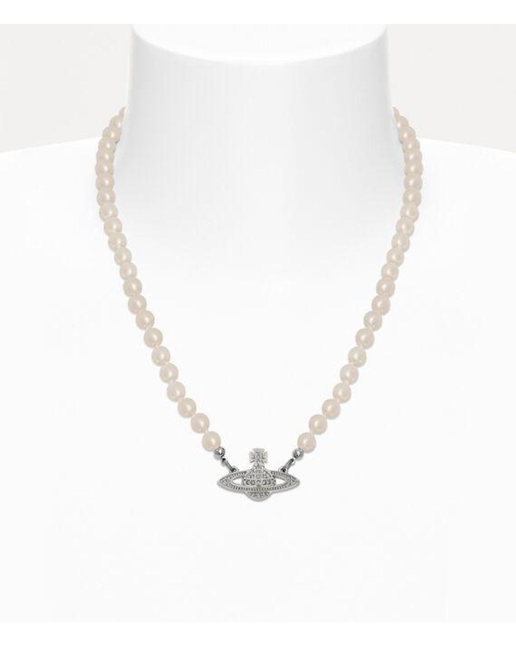 Vivienne Westwood White Mini Bas Relief Pearl Necklace Swarovski Pearls Cubic Zirconia for men