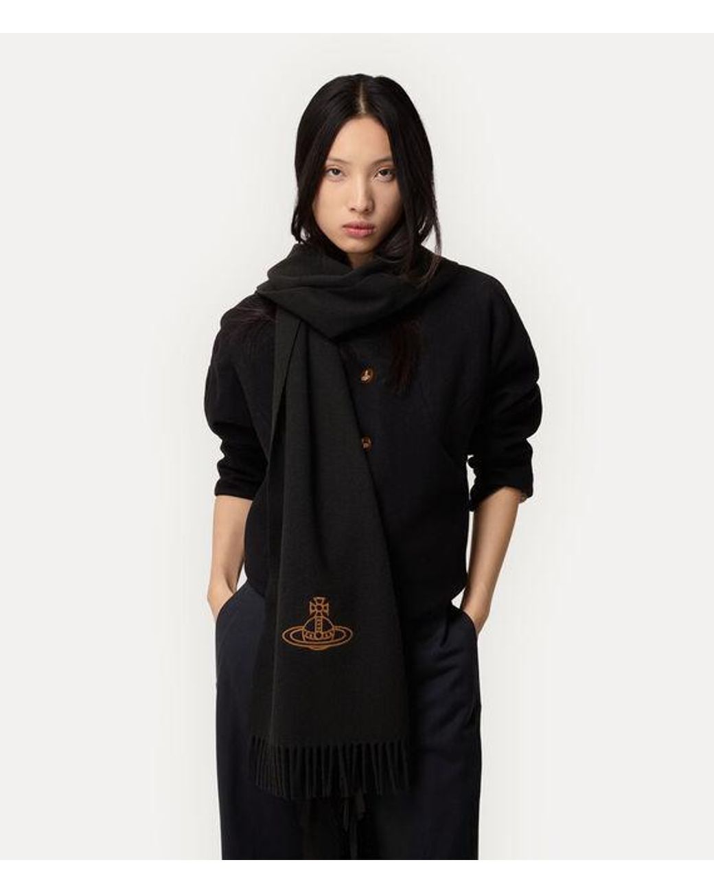 Vivienne Westwood White Embroidered Orb Long Scarf Embroidered Orb Long