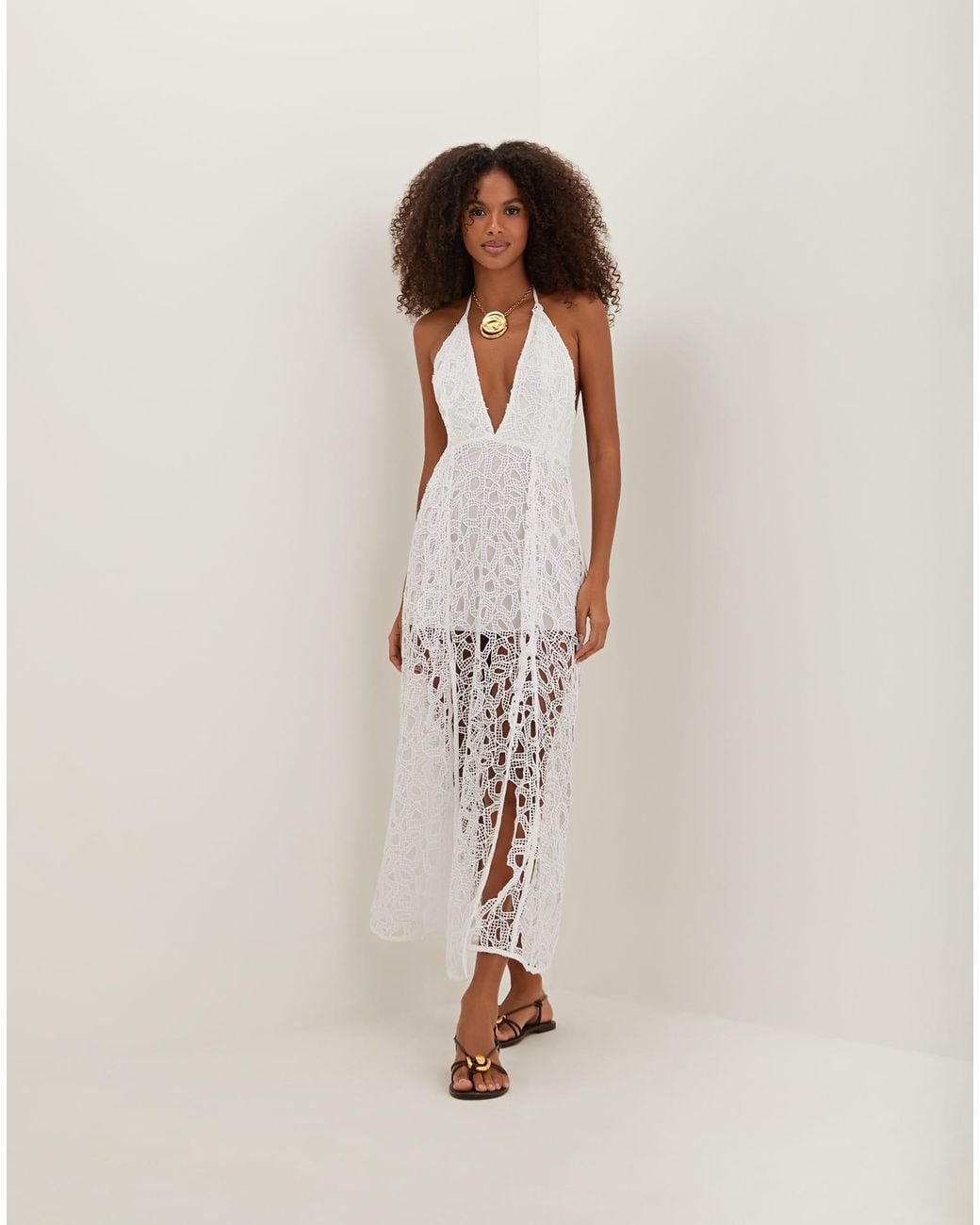 ViX Eyelet Joelle Midi Dress in Natural | Lyst ViX Eyelet Joelle Midi Dress in Natural | Lyst