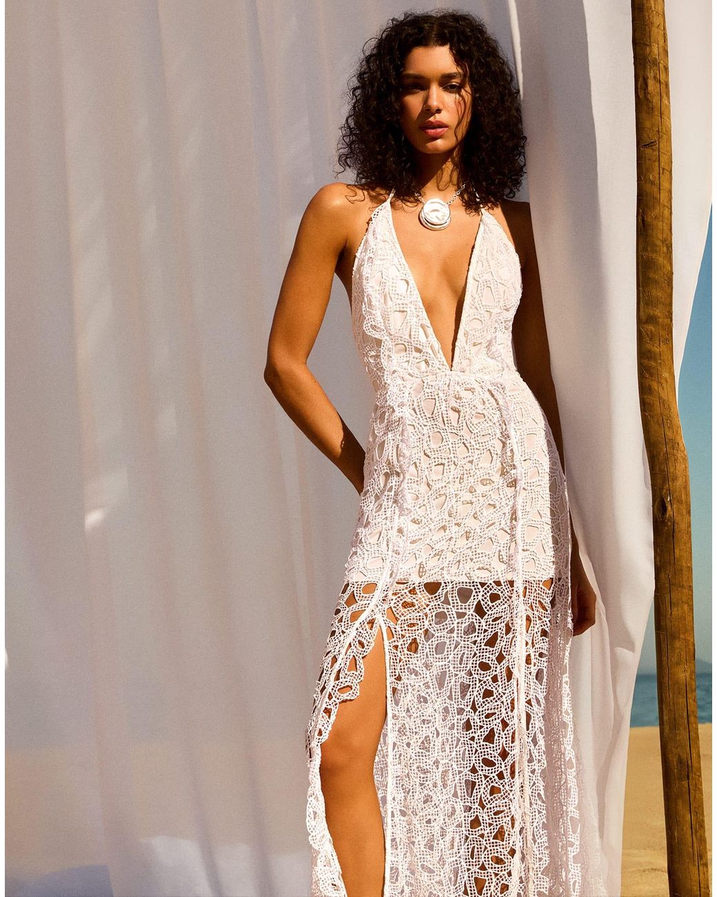 ViX Eyelet Joelle Midi Dress in Natural | Lyst