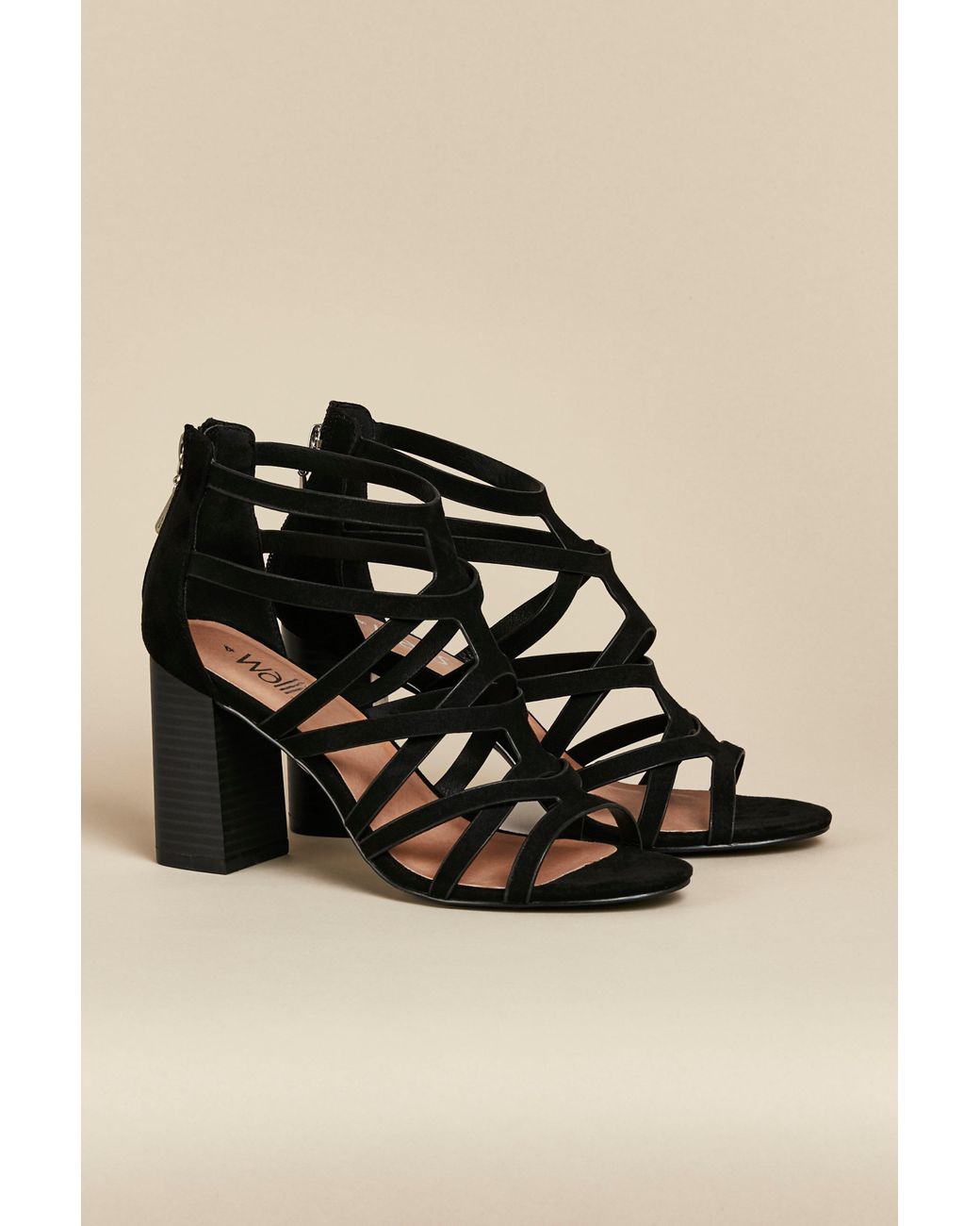 black caged block heel sandals