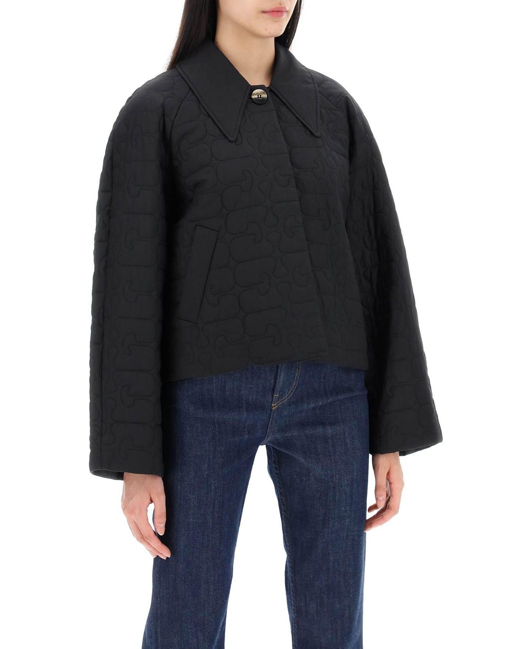 【関税&送料込】Ganni Giacca Corta Trapuntata Ganni Short Quilted Jacket in Black | Lyst
