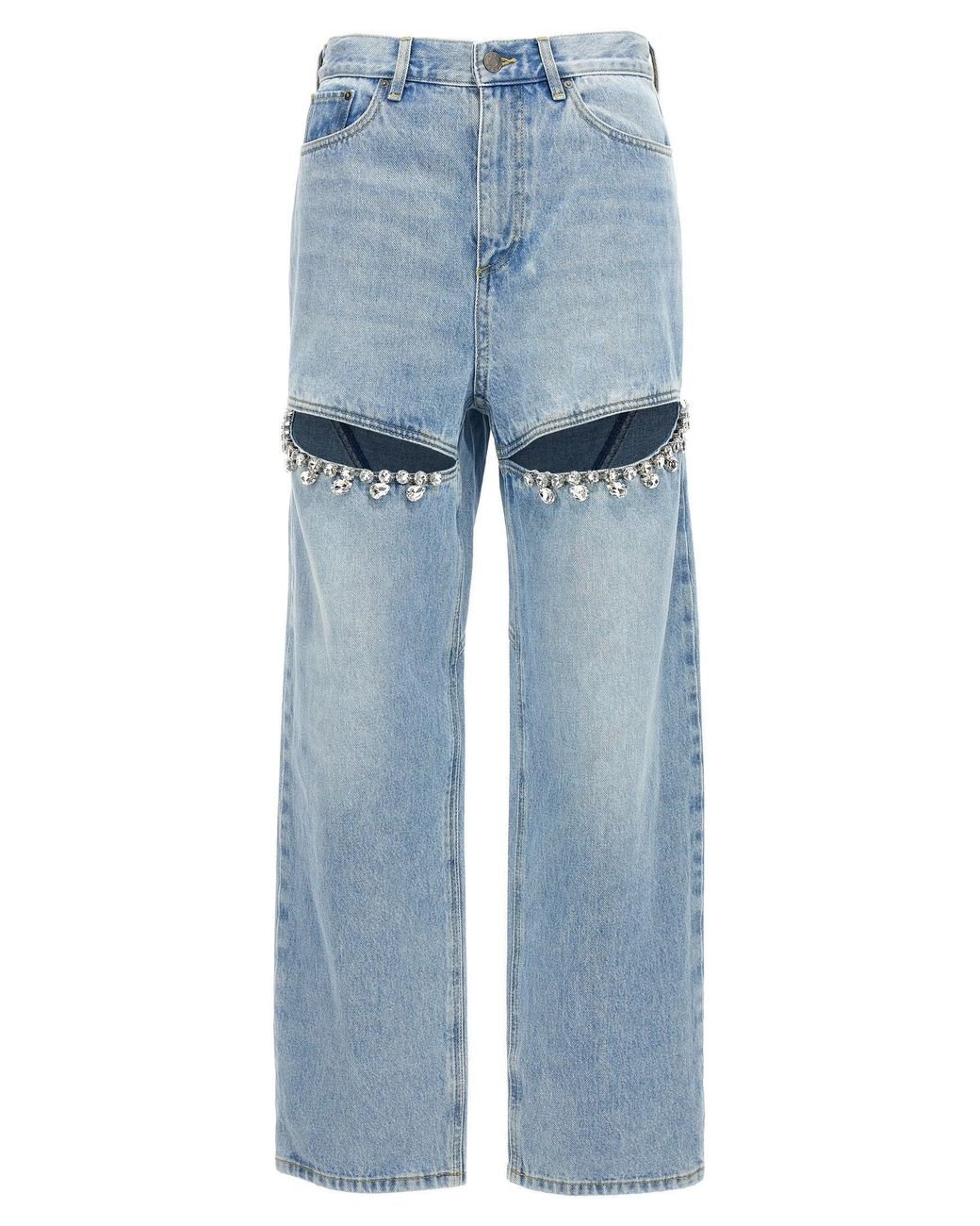 Area Crystal Slit Jeans in Blue | Lyst