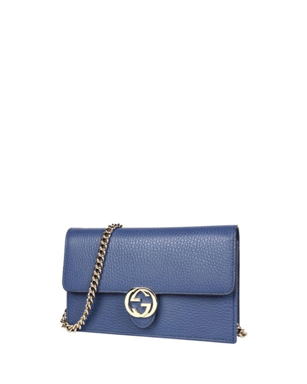 Gucci Interlocking Shoulder Bag GG Small Blue Leather