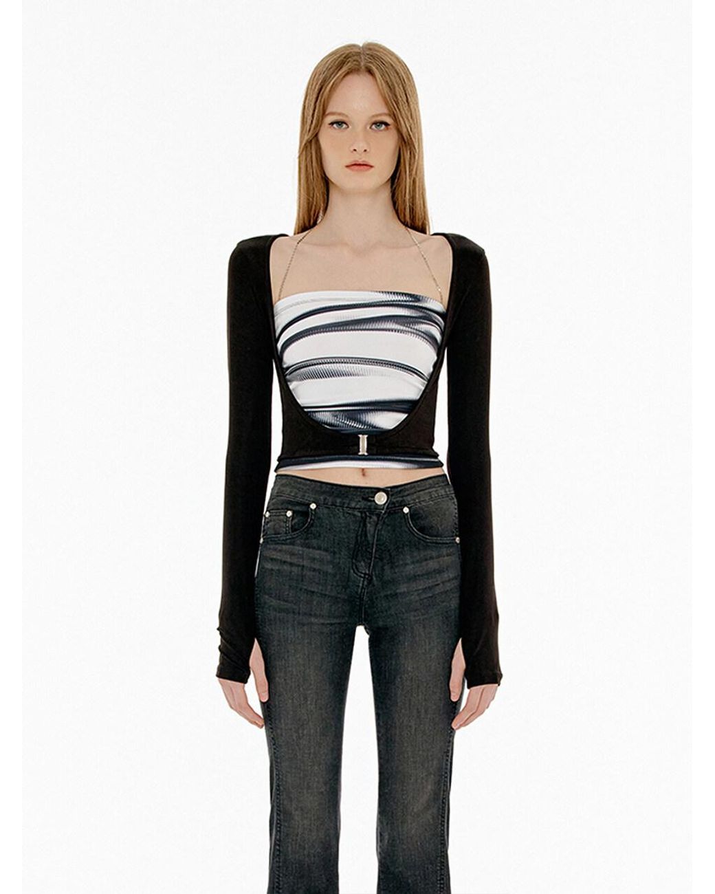 YUSE Sheer Layered Top in Black | Lyst