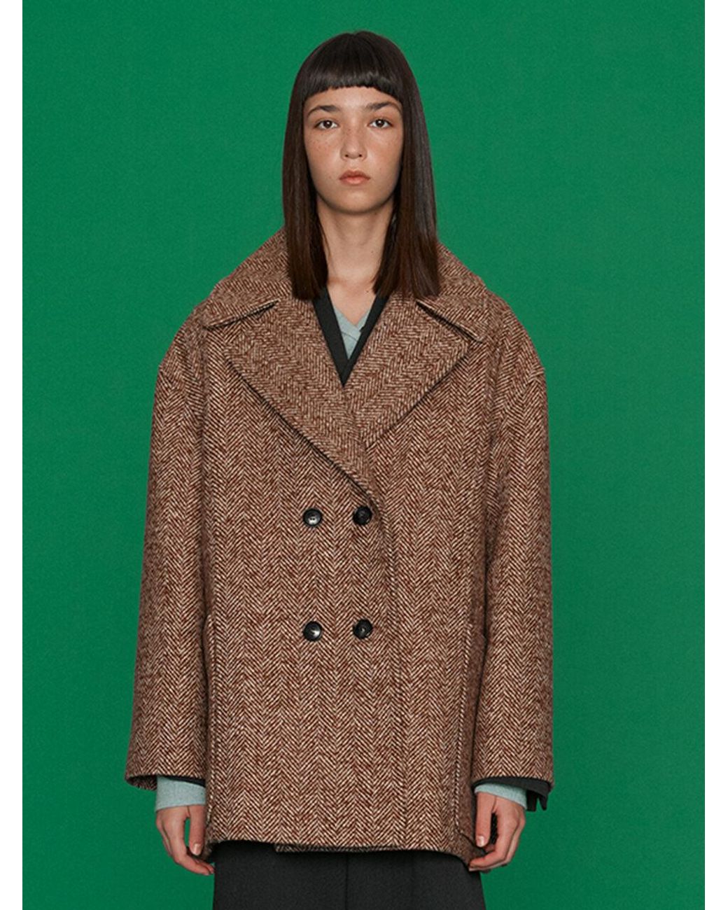 ahwe Wool Elin Herringbone Half Coat in 