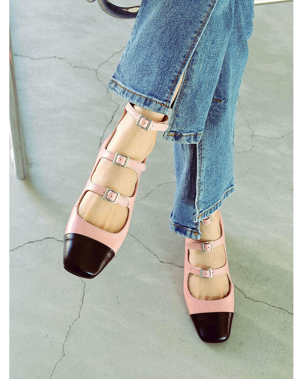 NONETHELESS 3-strap Mary Jane Flats in Blue | Lyst