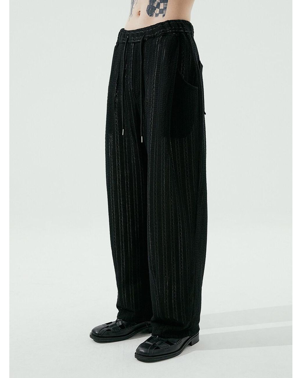 Noirer One Tuck Wide Lace Pants in Black for Men | Lyst