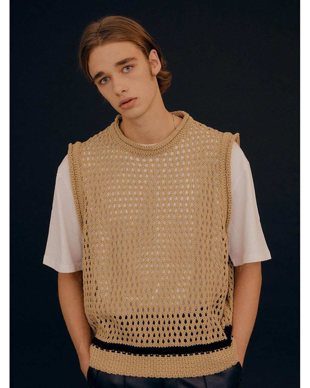 MOONSUN Cotton Honeycomb Knit Vest in 
