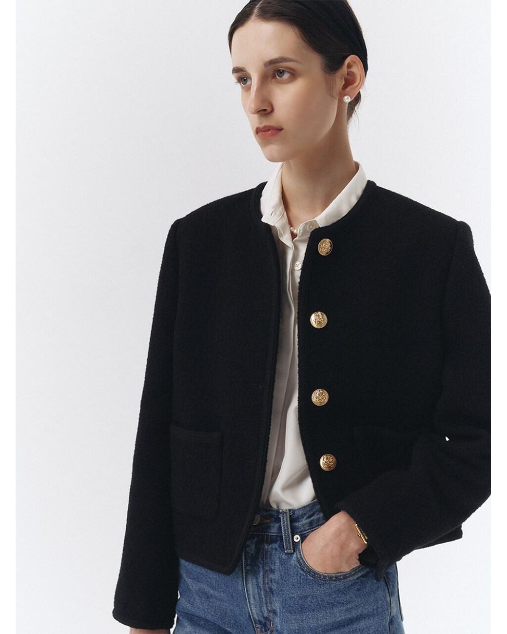 DUNST Classic Boucle Tweed Jacket in Black | Lyst