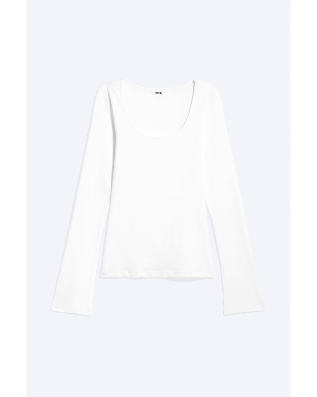 Monki White Slim Scoop Neck Long-Sleeved Top