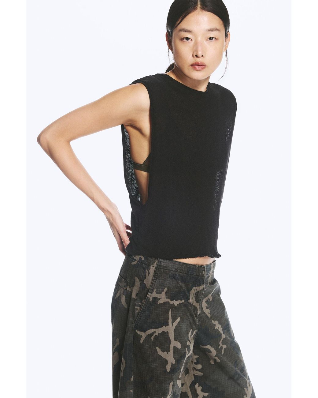 Weekday Black Gathered Tank Top