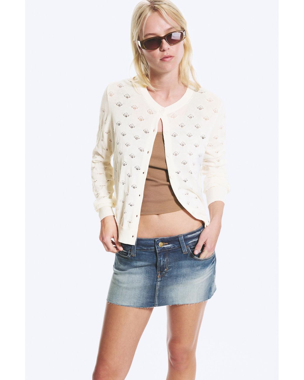 Monki Blue Knitted Pointelle Cardigan